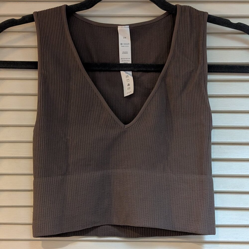 Avocado Ribbed Brown Cropped Top Leisure Sports Bra | Size S/M
